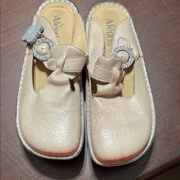 Alegria Shoes - Alegria Cream Mules with Shimmering Finish New 41
